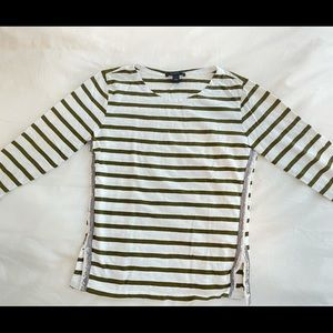 J Crew Olive Green striped sailor blouse